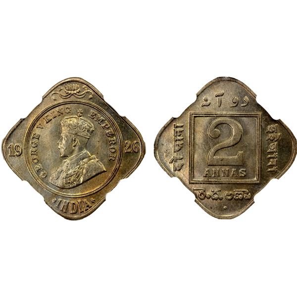 BRITISH INDIA: George V, 1910-1936, 2 annas, 1926(b), NGC MS65