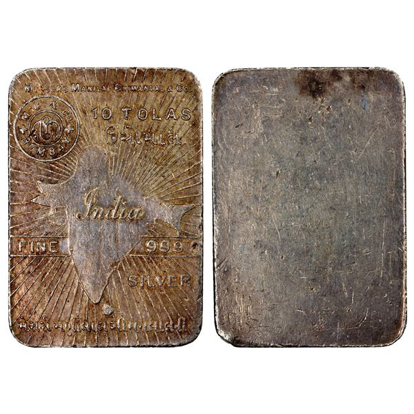 INDIA: Ingots, AR 10 tola bar (166.6g), ND, 31mm x 45mm, EF