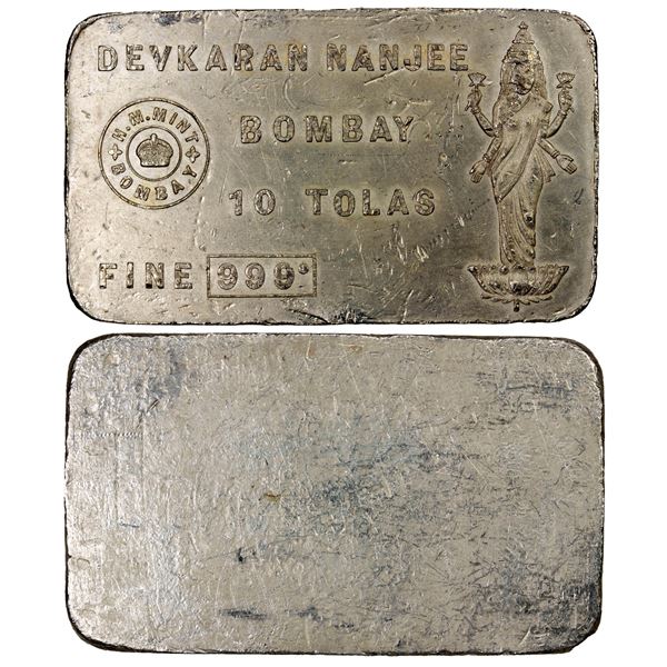 INDIA: Ingots, AR 10 tola bar (116.7g), ND, 55mm x 32mm, VF-EF