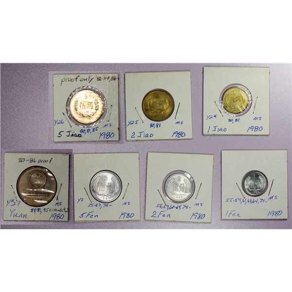 CHINA (PEOPLE'S REPUBLIC): 7-coin mint set, 1980, Unc