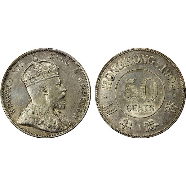 HONG KONG: Edward VII, 1901-1910, AR 50 cents, 1904, Choice EF