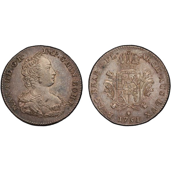 AUSTRIAN NETHERLANDS: Maria Theresia, 1740-1780, AR 1/8 ducatoon, Antwerp, 1751, PCGS MS63