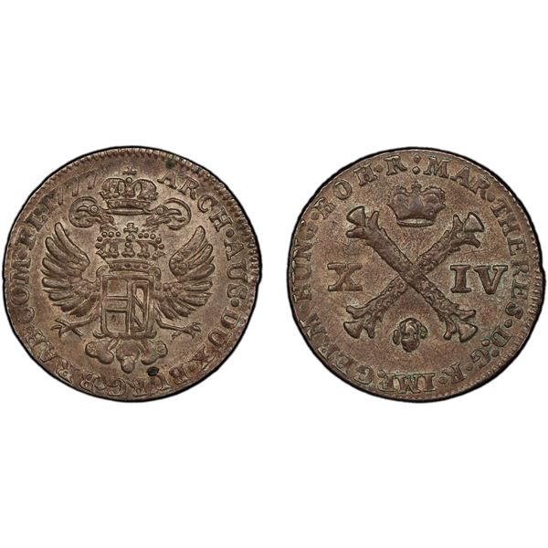 AUSTRIAN NETHERLANDS: Maria Theresia, 1740-1780, AR 14 liards, Brussels, 1777, PCGS MS62
