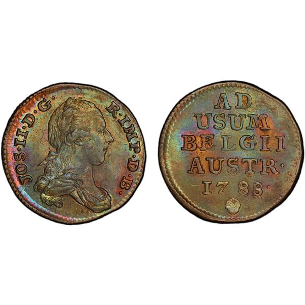AUSTRIAN NETHERLANDS: Joseph II, 1780-1790, AE liard, Brussels, 1788, PCGS MS63 BN