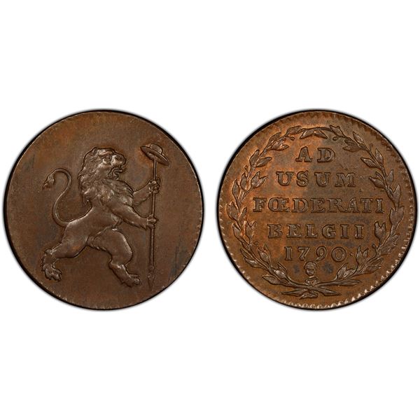 AUSTRIAN NETHERLANDS: Insurrection, AE 2 liards, Brussels, 1790, PCGS MS64