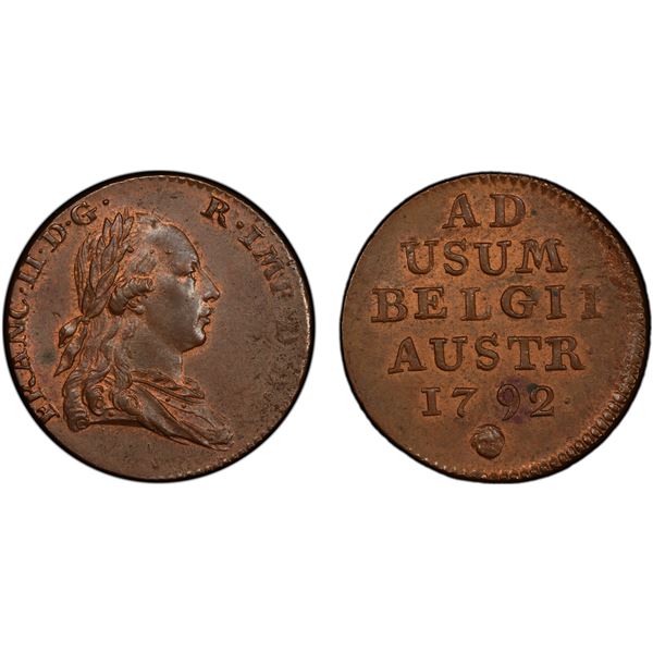 AUSTRIAN NETHERLANDS: Franz II, 1792-1795, AE liard, Brussels, 1792, PCGS MS64 BN