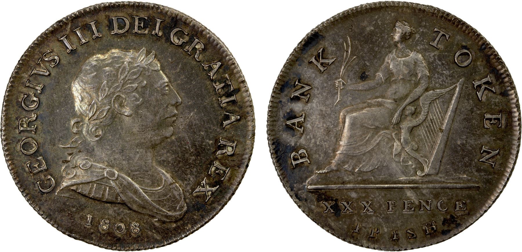ireland george iii 1808 copper proof pattern crown -... IRELAND: George III, 1760-1820, AR 30 pence token, 1808, Unc - Stephen ...