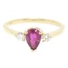 Image 2 : FINE 14k Solid Gold Pear Blood Red Ruby & Round Diamond Ladies Solitaire Ring