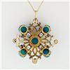 Image 5 : Antique Victorian 18k Gold Mine Diamond Turquoise & Black Enamel Open Pendant