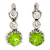 Image 1 : Vintage Platinum 5.20 ctw Peridot & Diamond Textured Three Stone Dangle Earrings