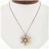 Image 1 : Vintage 14k Two Tone Gold Diamond Ruby Florentine Finish Flower Pendant Necklace