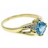 Image 2 : Solid 10k Yellow Gold Checkerboard Cushion Blue Topaz Ring w/ Diamond Accents