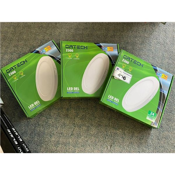 3 X LED LIGHTING ORTECH 2300 12" ROUND 120 VOLT 2100 LUMENS