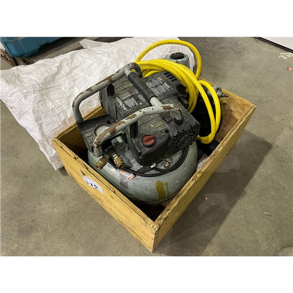 HITACHI MODEL EC710S COMPRESSOR WITH HITACHI NV75AG COIL NAILER & HOSE