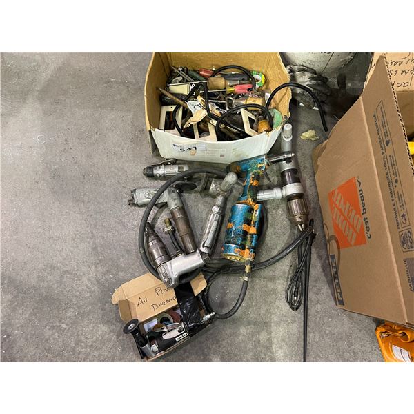 ASSORTED AIR TOOLS - MINI POLISHER, DRILL, RIVET GUN, 1/2" DRILL, DERMAL, PLUS ASSORTMENT OF SCREW