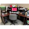 Image 2 : CORNER DESK 60" X 60" WITH OVERHEAD SHELF & 60" X 24" PENINSULA & OFFICE CHAIR