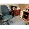 Image 2 : OFFICE FURNITURE COMPONENTS - DESK WITH T-TOP, FILE CABINET, CHAIR, BOOK CASE & STORAGE CABINET