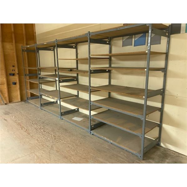 WIDE BLUE SHELVING RACK (200" X 2' X 7') WITH 23 SHELVES