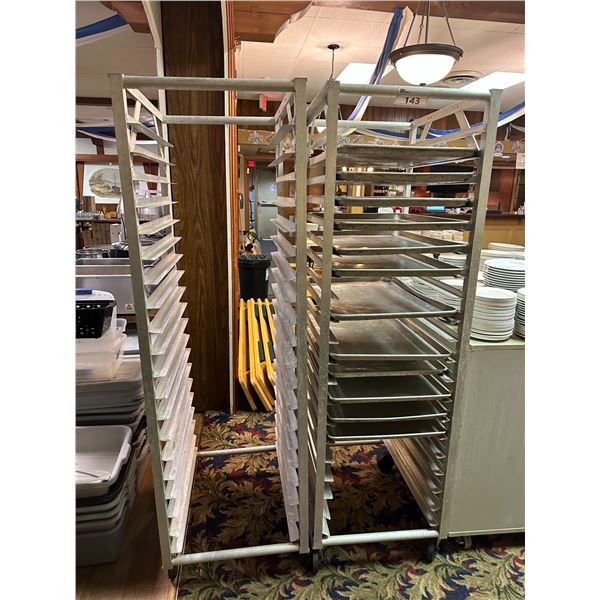 2 METAL COMMERCIAL MOBILE MULTI TIER BAKING SHEET COOLING RACKS AND 12 ...