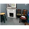 Image 1 : CONTENTS OF ROOM INCL ELECTRIC FIREPLACE, 4 PICTURES, 3 X WOOD CHAIRS, STOOLS