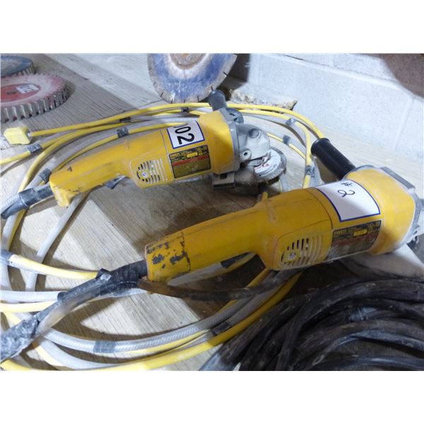 2- DeWalt angle grinders, set up with water feed, Model DW831, with diamond blades, working