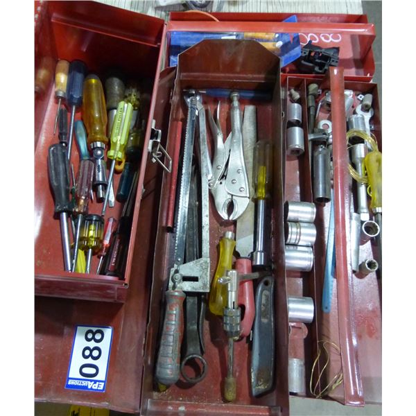 2- tool boxes c/w wrenches, screw drivers etc.