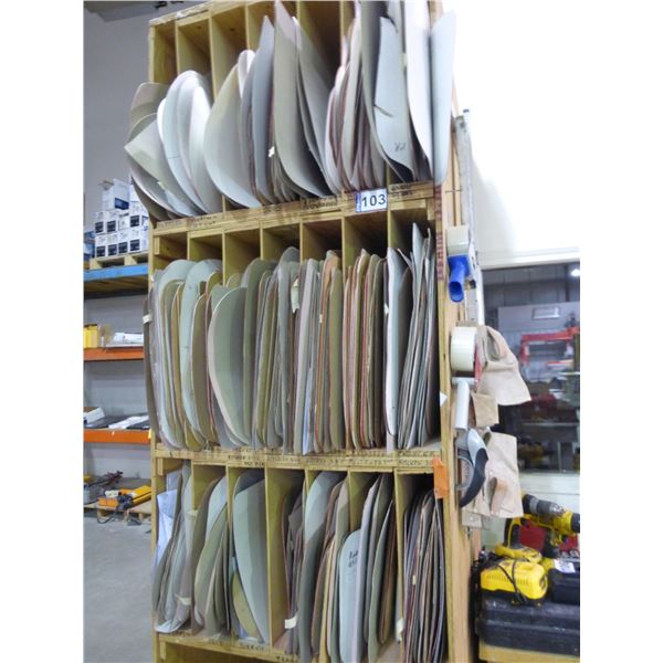 Qty of sink cut-out templates and shelf unit, 31" x 38.5" x 98" H