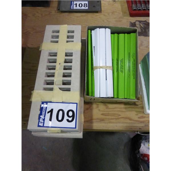 Ceramic water jetted heat register covers and a box of carpenter pencils