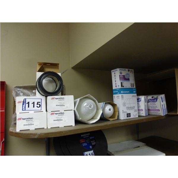 Qty of assorted light bulbs and air compressor filters