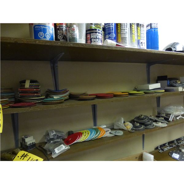 Qty of quartz and granite polishing pads (4" & 5"), backer pads, color paste, grinder handles and co