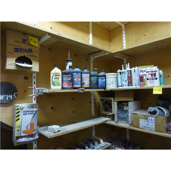 Qty of various oils, break fluid, baseband glue, earplugs, various caulking and Misc.