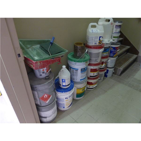 5- pails of custom red guard water proofing, hydro ban water proofing, level quick anti-fracture mem