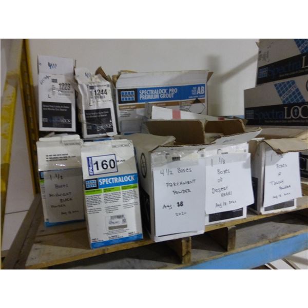 Pallet of Laticrete Spectralock part C powder, 9 lb boxes (various colors) and sponges