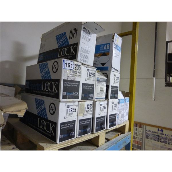 Pallet of Laticrete Spectralock part C powder, 9 lb boxes (various colors) and 4 units part A and Pa
