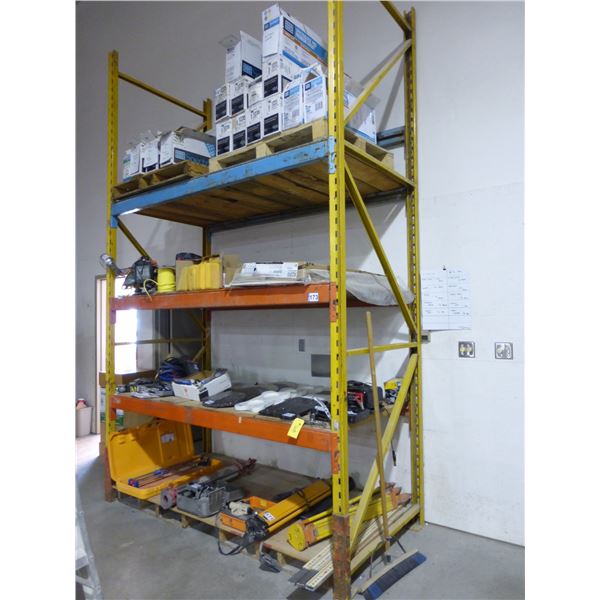 4 tier pallet racking, Approx. 46" x 95" c/w all wood. Buyer is responsible to dismantle and NOT to 