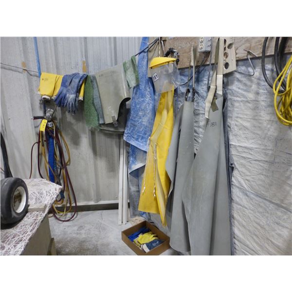 4- rubber aprons, 1- face shield and Qty of gloves and rubber arm protectors