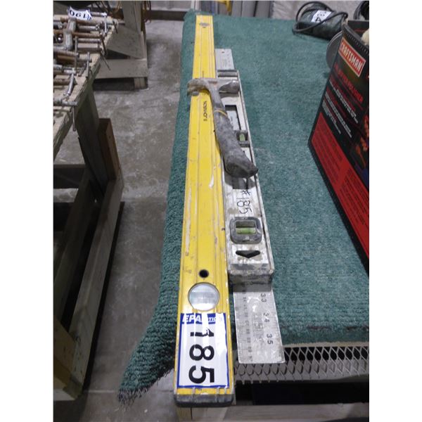 2- levels, meter stick and hammer