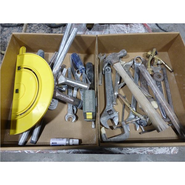 2- boxes of squeegees, hammer, pliers, wrenches etc.