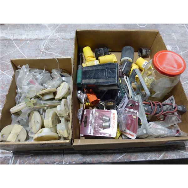 2- boxes of router rollers, door stops, 110V plugs, welding plug male end and Misc.