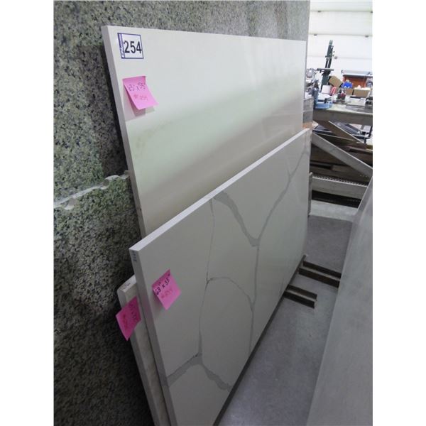 2- Slabs, Various sizes  x 3/4" thick, Beige Quartz and 2- Slabs, Various sizes  x 1 1/4" thick, Cla