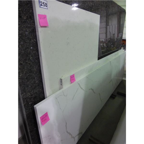 3- Slabs, Various sizes  x 1 1/4" thick, Carrara grey, Vicostone BQ 8885 and Calacatta vasile Quartz