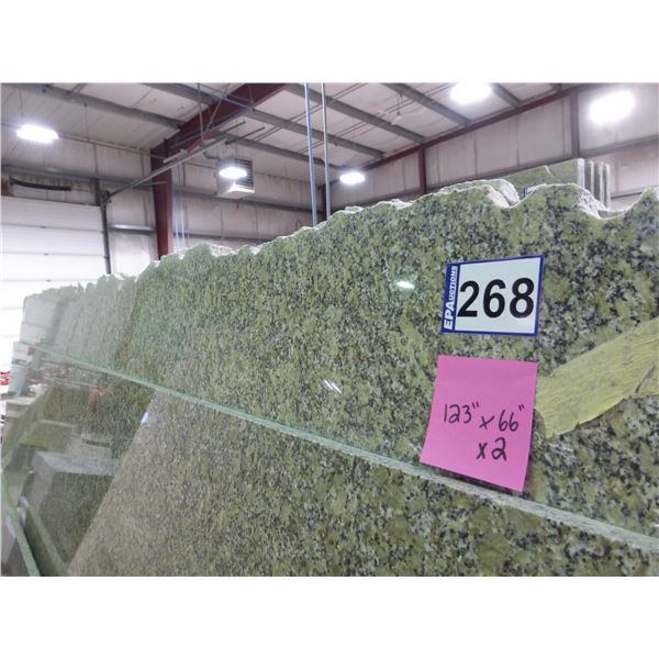 2- Full slabs, Approx. 123" x 66"  x 3/4" thick, Moss green Granite (so much each x 2)