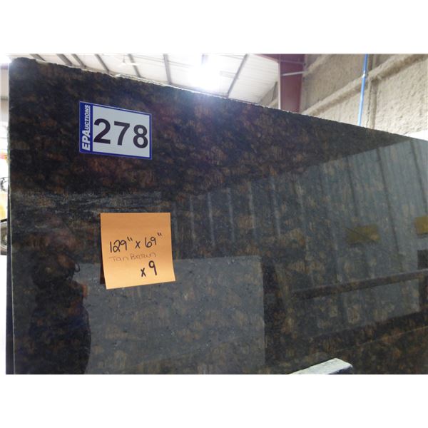 9- Full slabs, Approx. 129" x 69"  x 1 1/4" thick, Tan brown Granite (so much each x 9)