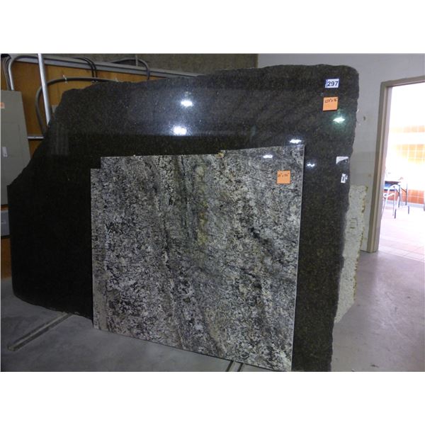 2- Slabs, Various sizes  x 1 1/4" thick, Verde ubatuba and New azularan Granite