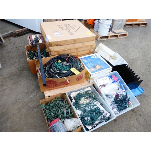 Pallet of christmas lights and 6- outdoor spiral light christmas trees (as new)