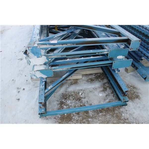 Blue pallet racking uprights, 1- 116" x 42", 5- 142" x 42", 2- 173" x 42" c/w New ratchet strap