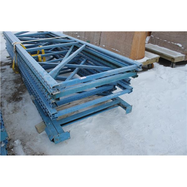 8- Approx. 160" - 169" x 42" Pallet racking uprights c/w New ratchet strap