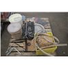 Image 1 : Pallet of brackets, polishing compounds, tile cutter and misc.