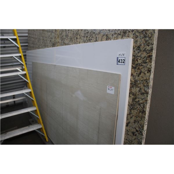 2- Slabs, Various sizes x 3/4" thick, Vicostone BQ400 Quartz and 8 mm Grey Porcelain