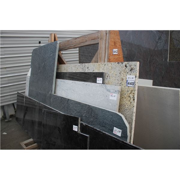 8- Slabs, Various sizes x 1 1/4" thick, Grey soap stone Granite, 3/4" thick, Antique brown